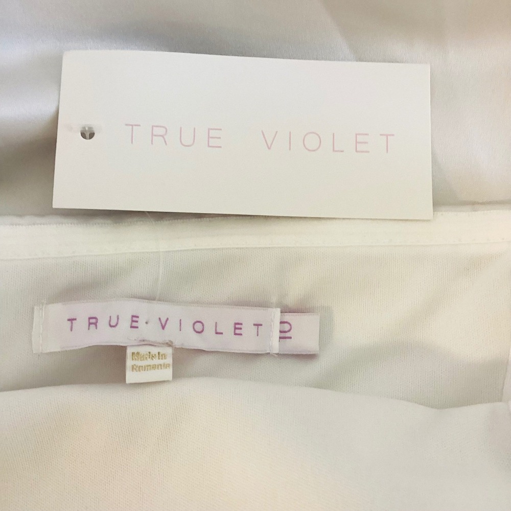 True Violet Bardot Ivory Satin Strapless Mini Dress w Train Bridal Size 10 NWT - Picture 8 of 13